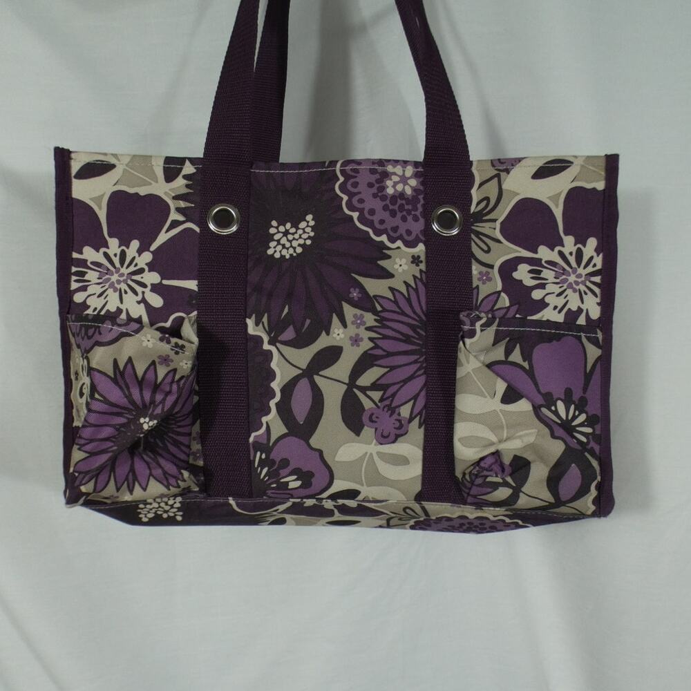 Thirty-One Organizing Utility Tote "Plum Awesome Blossom" Purple Beige Floral